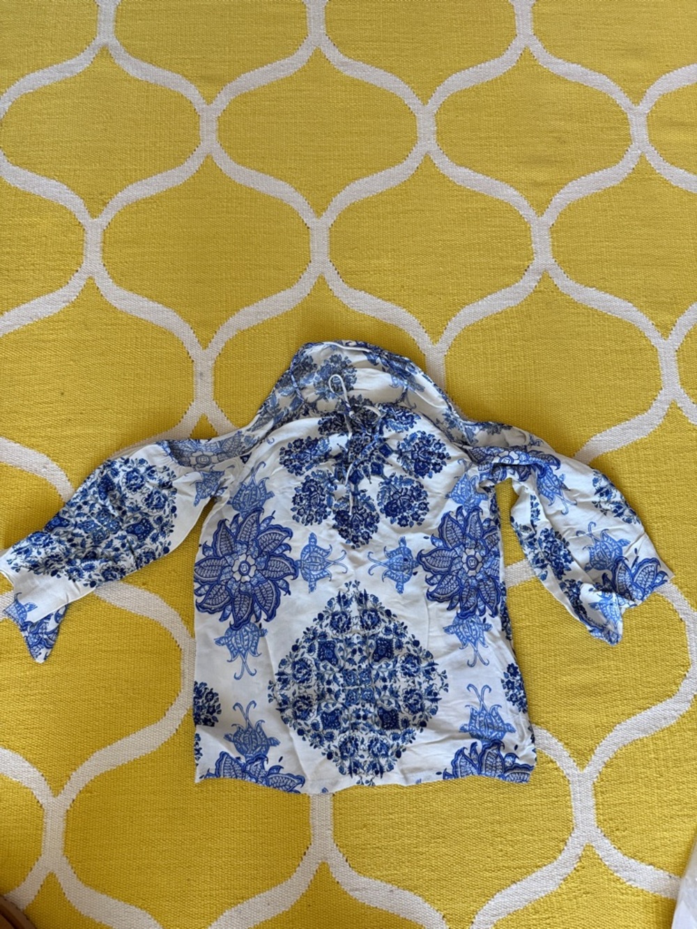 Blue and White Floral Peasant Top